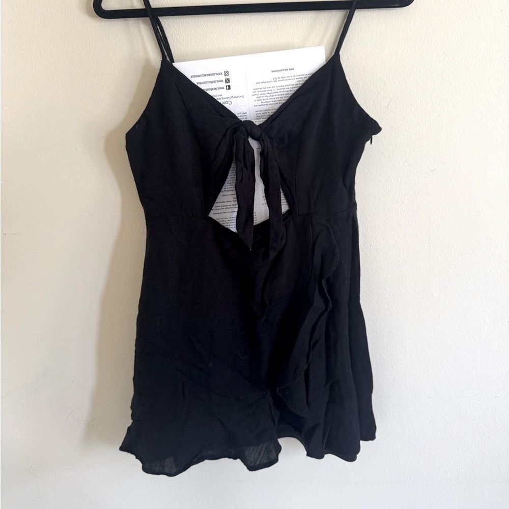Black Cotton Linen Ruffle Keyhole Tie mini dress Cotton Candy LA women’s small